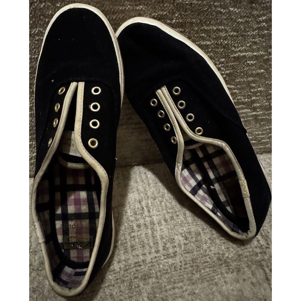 EUC Keds x Kate Spade Navy Blue Canvas Plaid Champion Sneakers WF65386 Women 6
